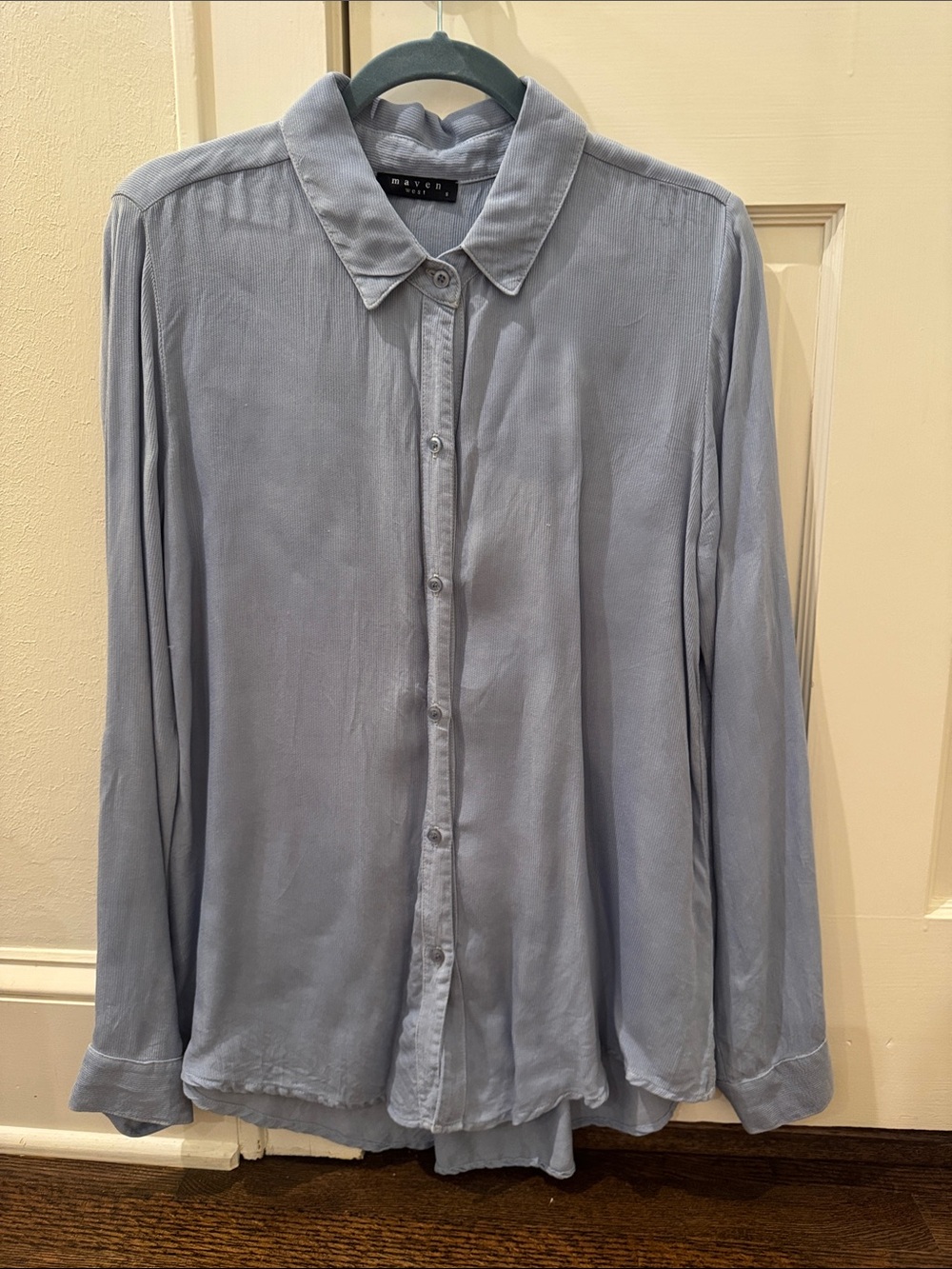 Maven West Pale Blue Silk-Look Button Down Shirt